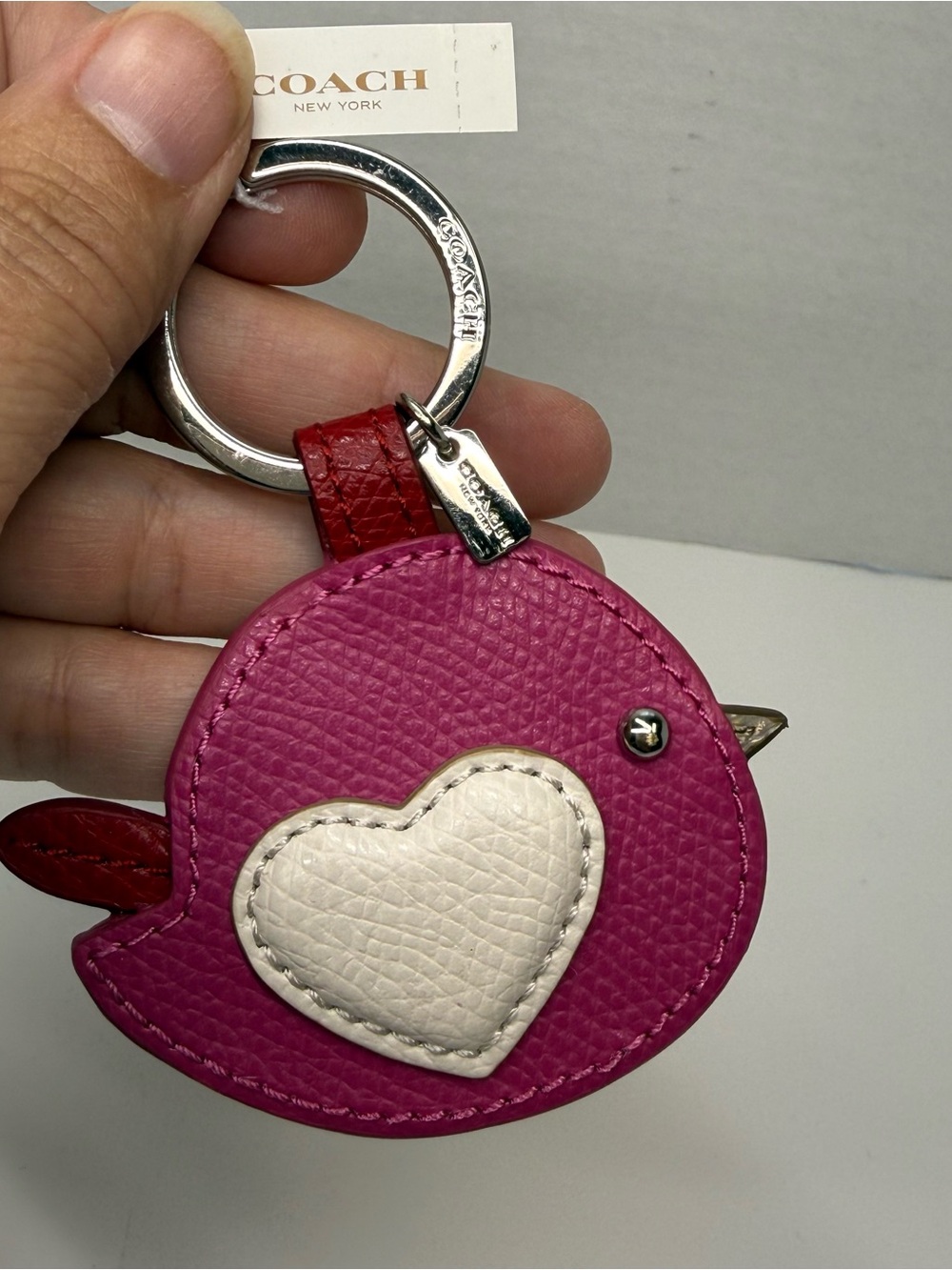 Coach Pink Leather Keychain Bag Charm Retired New